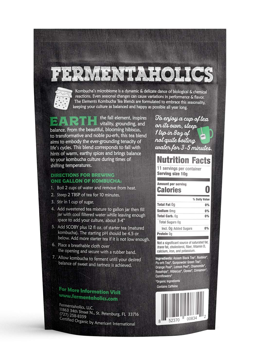 Fermentaholics - Element Kombucha Tea Blends | USDA Certified Organic Kombucha Tea Blend | Kosher Certified (Earth Blend)