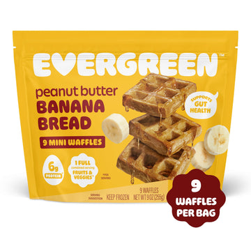 Evergreen Peanut Butter Banana Bread Waffles, 100% Whole Grain, 1 Full Combined Serving of Fruits & Veggies, Supports Gut Health