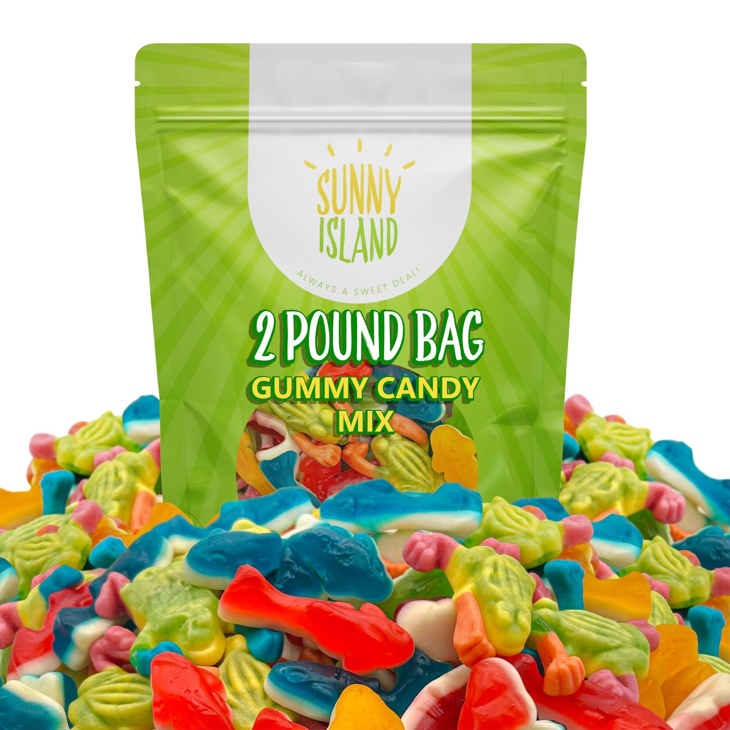 Gummy Sharks And Rainforest Frogs Candy Mix | 2 Pound Bulk Bag | Ocean And Jungle Critters | Assorted Fruit Flavors Gummy Mix |