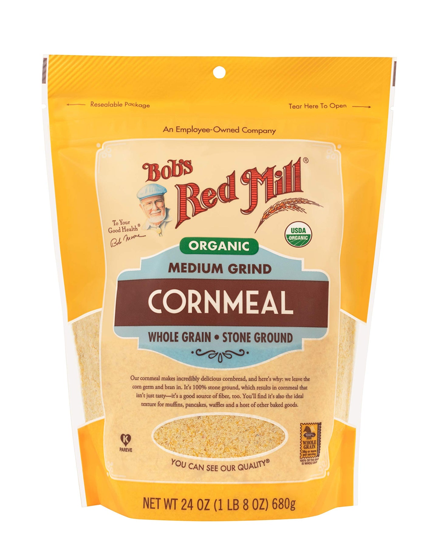 Bobs Red Mill Organic Medium Grind Cornmeal, 24oz (Pack of 1) - Non GMO, Whole Grain, Vegan, Kosher