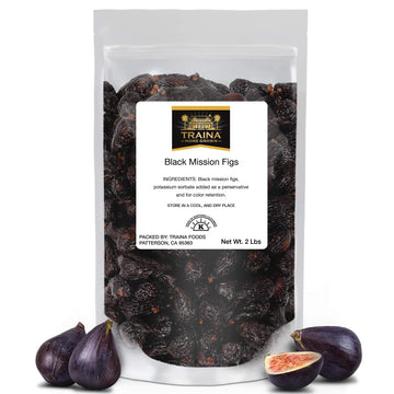 Traina Dried Whole Black Mission Figs - No Added Sugar, Vegan, Gluten Free - 2 lbs Resealable Pouch
