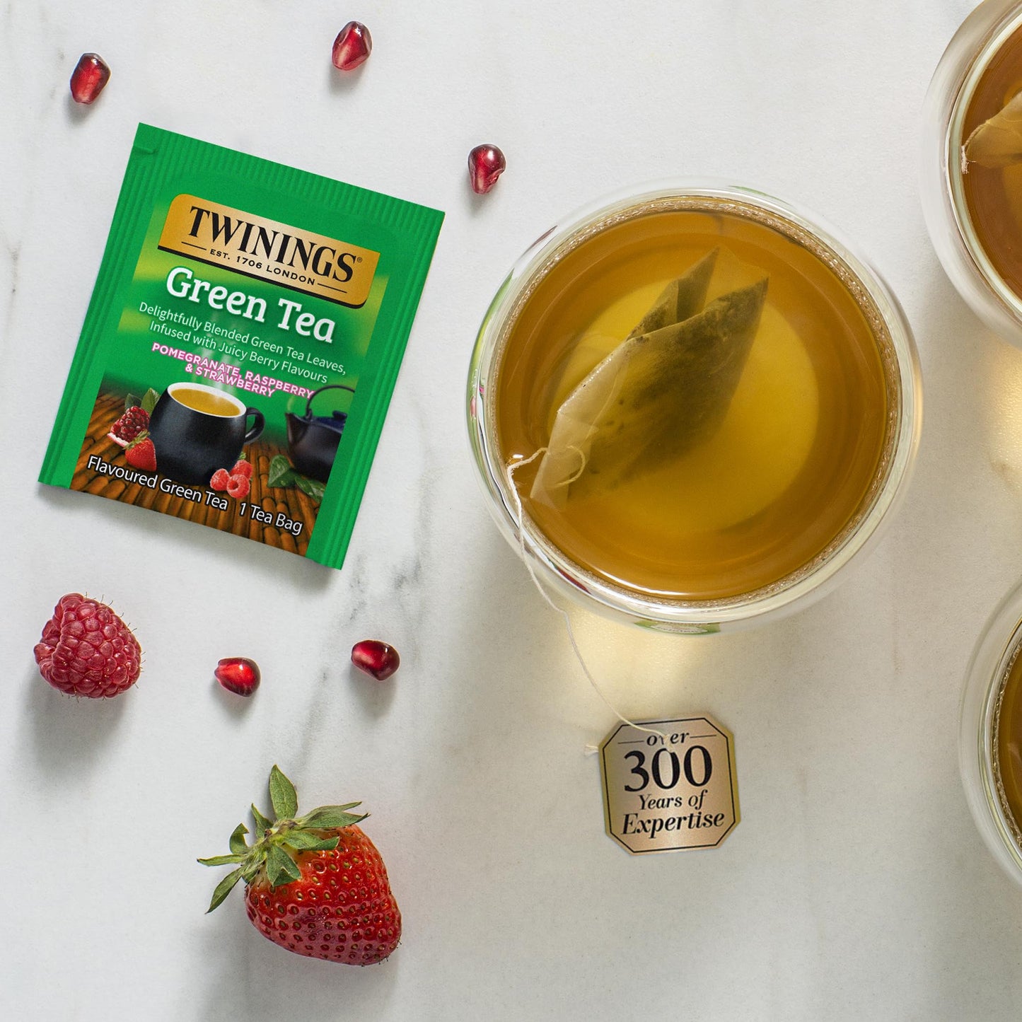 Twinings Green Tea With Pomegranate, Raspberry, And Strawberry - Caffeinated Green Tea Bags Individually Wrapped, 20 Count (Pack