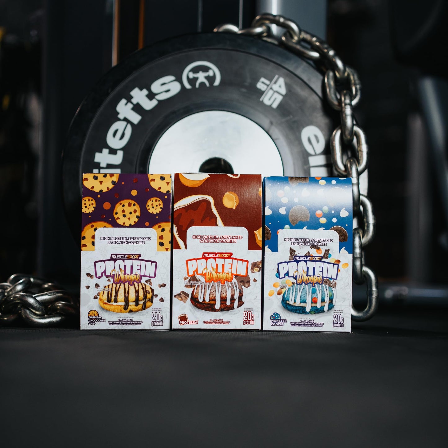 Musclesport Protein Whoopies - High Protein Cookies, Good Source of Fiber, 6 Pack Box, 3 Ounce Each, Blue Monster Cookie