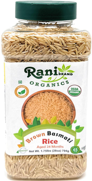 Rani Brown Basmati Rice Extra Long Aged 28oz (1.75lbs) 800g PET Jar ~ All Natural | Gluten Friendly | Vegan | Indian Origin | Ko