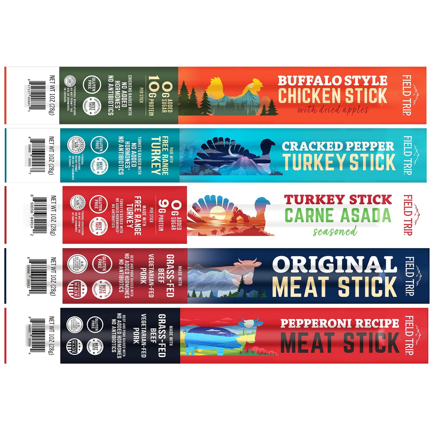 Field Trip Jerky Snack Sticks, Grass Fed, Free Range, Keto, Paleo, Gluten Free, High Protein, 1oz, Variety Pack 1, 10 Count