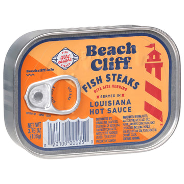 Beach Cliff Wild Caught Fish Steaks In Louisiana Hot Sauce, 3.75 Oz Can (Pack Of 12) - 15G Protein Per Serving