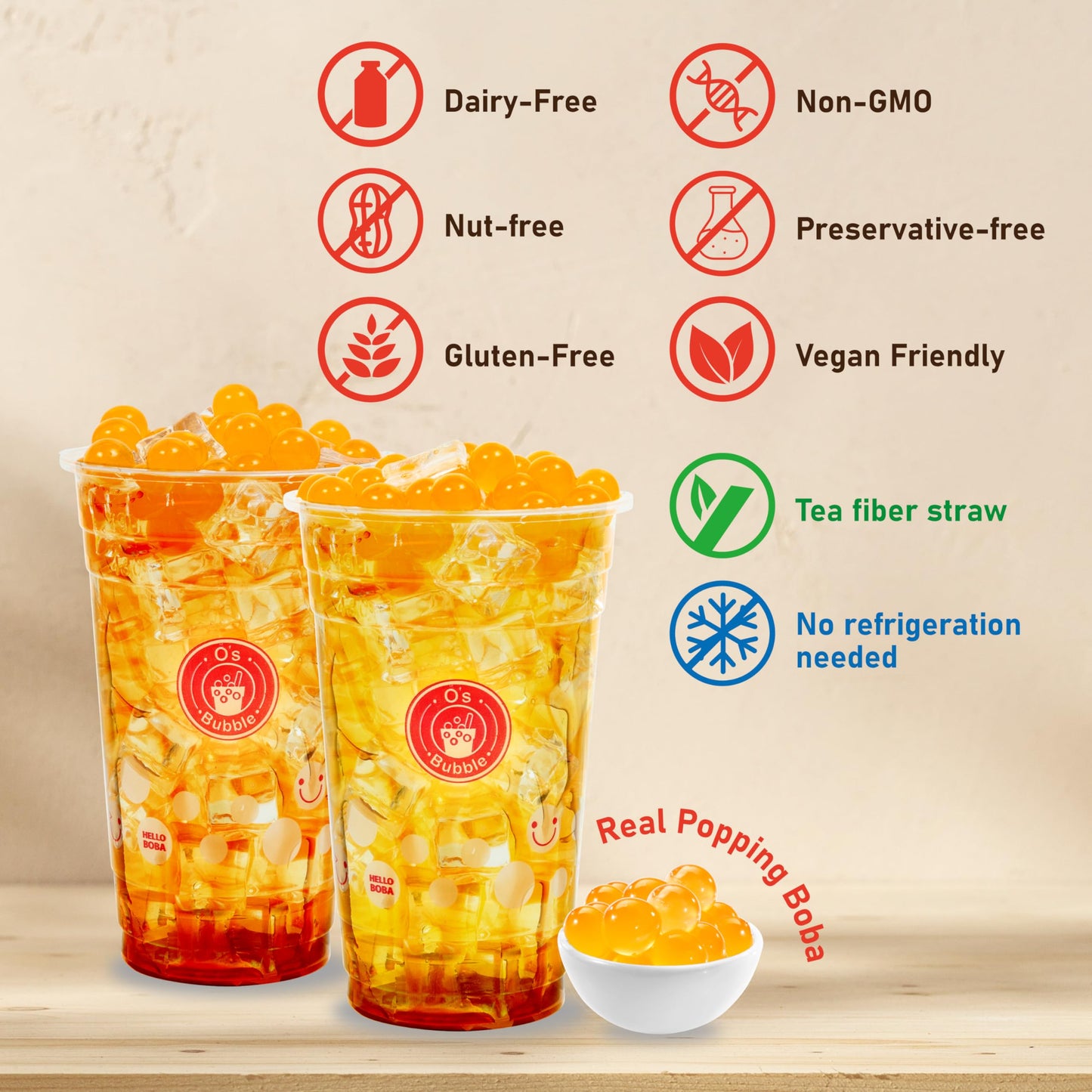 O'S Bubble Boba Tea Kit - 6 Servings Bubble Tea Kit - Popping Boba Party Kit - 3 Flavors Popping Boba Kit