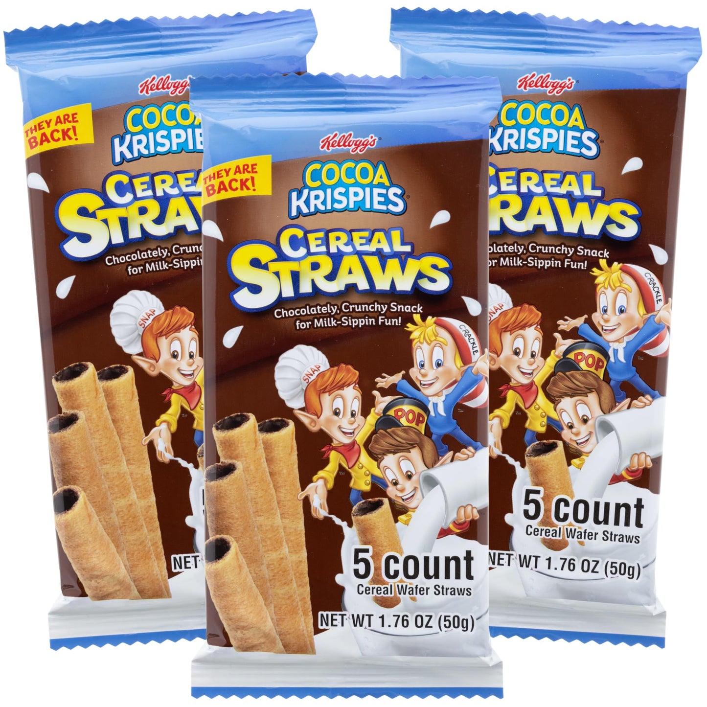 2025 Kelloggs Cocoa Krispies Cereal Straws, Birthday Party Favors, Chocolate Edible Breakfast Straw, 5 Count, (3 Pack)