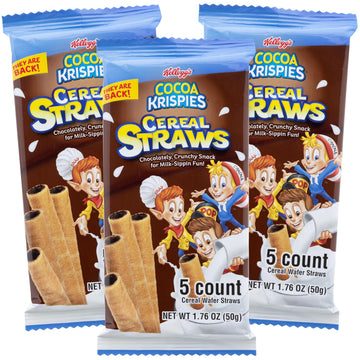 2025 Kelloggs Cocoa Krispies Cereal Straws, Birthday Party Favors, Chocolate Edible Breakfast Straw, 5 Count, (3 Pack)