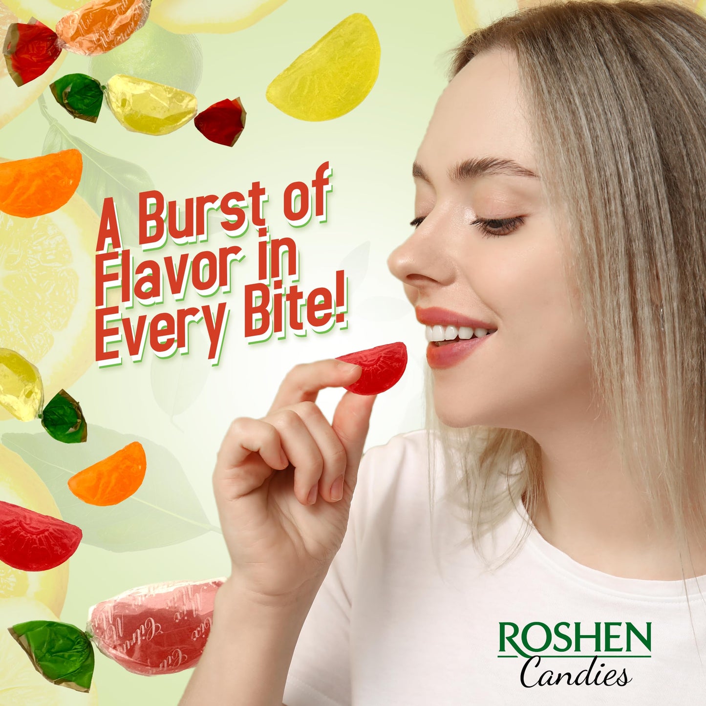 Roshen Citrus Mix Hard Candy - Assorted Fruit Flavors  Individually Wrapped  Bulk 2.2 lbs (1 kg) - Approx. 144 Pieces - Orange  Lemon & Gfruit - Kosher  Halal  Made with Real Fruit Juice