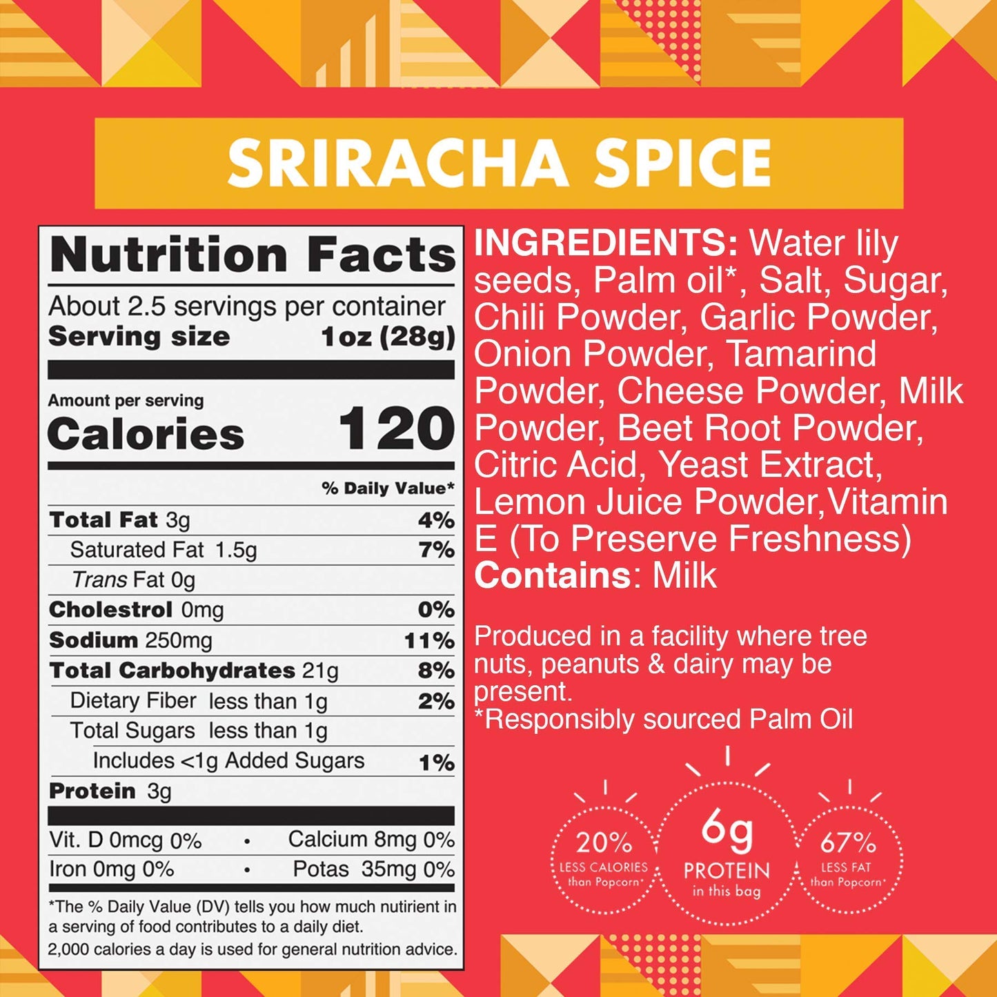 Taali Sriracha Spice Water Lily Pops (4-Pack) - Spicy Roasted Fox Nuts Makhana Snack | Crunchy Indian Healthy Snacks | Protein-r