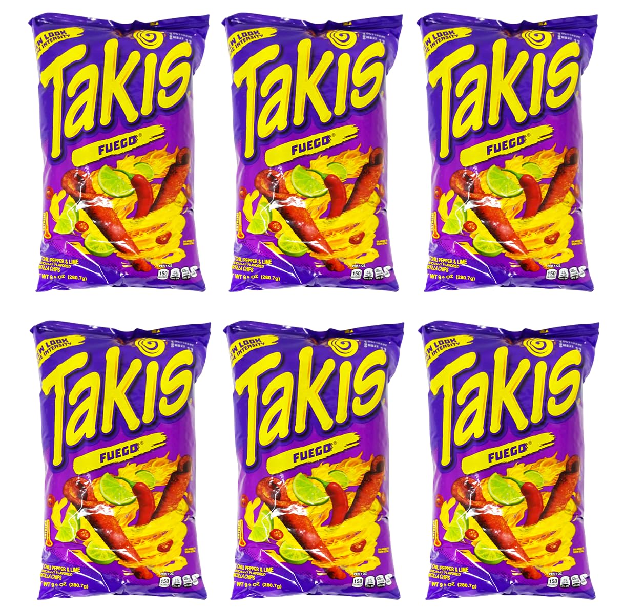 Barcel Takis Fuego Hot Chili Pepper & Lime Corn Snack: 6 Bags Of 9.9 Oz