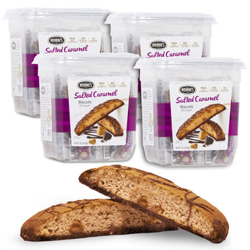Nonni'S Salted Caramel Biscotti Italian Cookies - 4 Tubs Biscotti Individually Wrapped Cookies W/Rich Milk Chocolate & Sea Salt