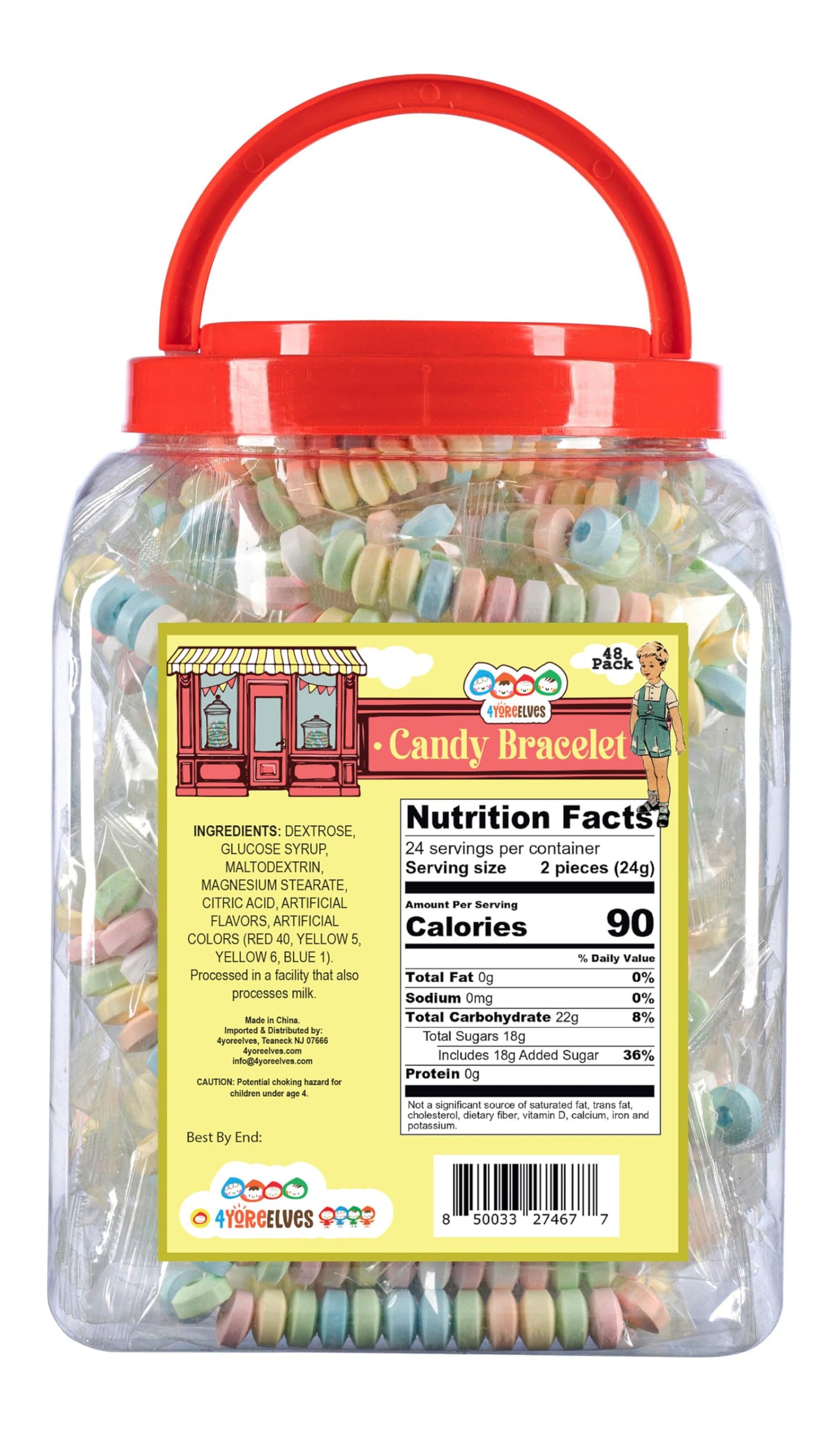 48 Candy Bracelets Individually Wrapped, Stretchable Vintage Candy Jewelry For Kids, The Perfect Pastel Addition To Your Candy B