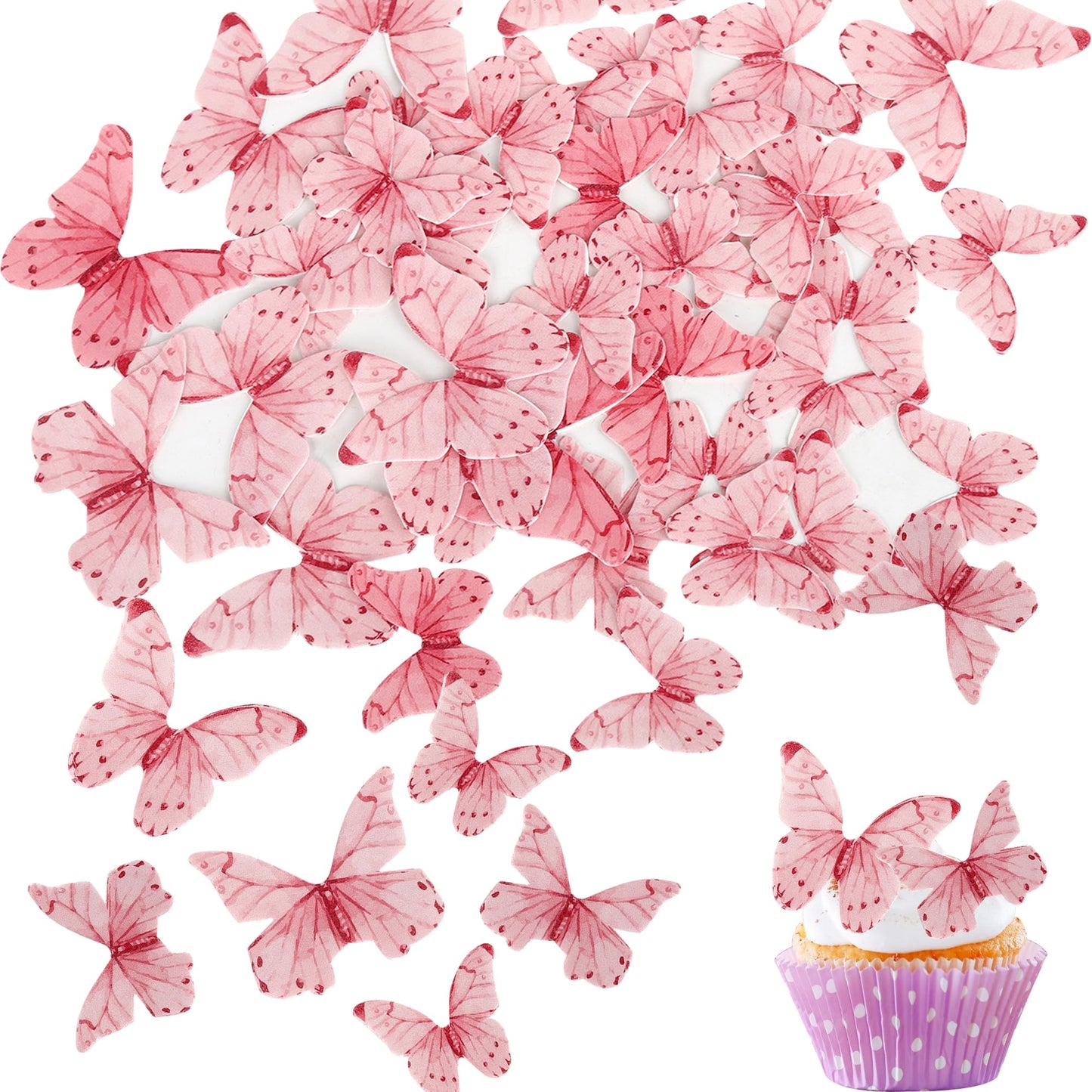 40PCS Edible Butterflies for Cake Decorating - Vivid Butterfly Cupcake Toppers for Wedding, Anniversary, Birthday Parties - Pink