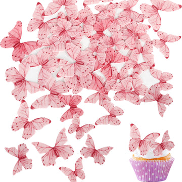 40PCS Edible Butterflies for Cake Decorating - Vivid Butterfly Cupcake Toppers for Wedding, Anniversary, Birthday Parties - Pink