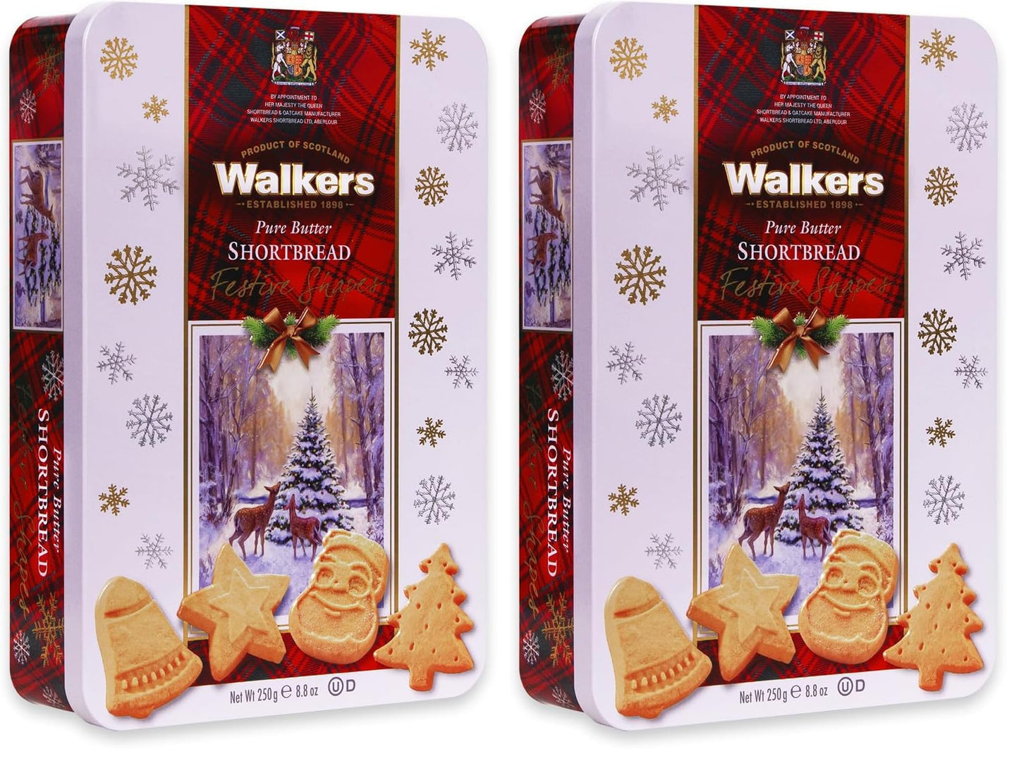 Walker? Assorted Shortbread Cookies in Festive Shapes - Shortbread Cookie Tin (8.8 oz) - Includes Christmas Tree, Bell, Star and