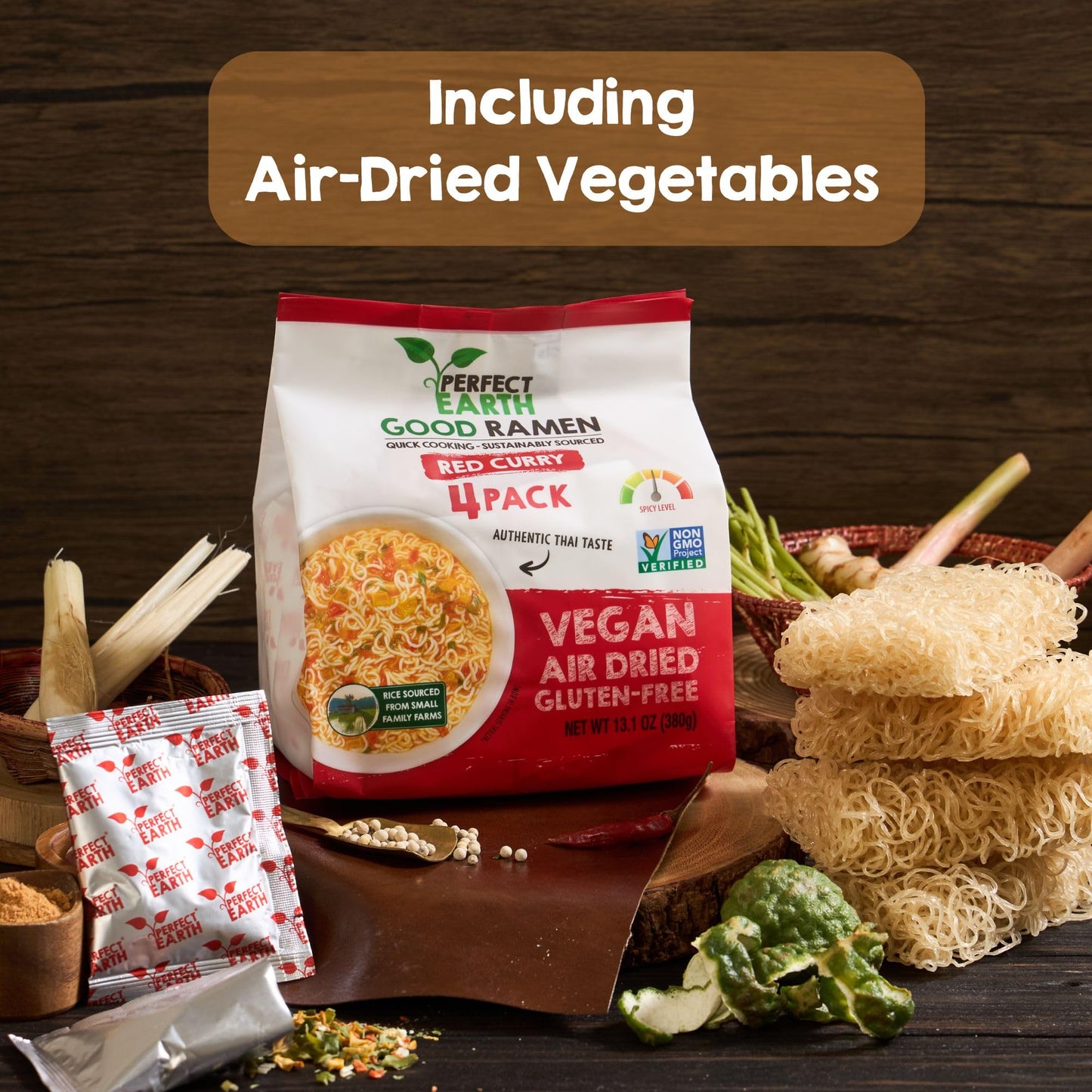 Perfect Earth Good Ramen Red Curry Noodles - Authentic Vibrant Thai Flavor, Medium Spice, Organic & Gluten-Free Instant Noodle R