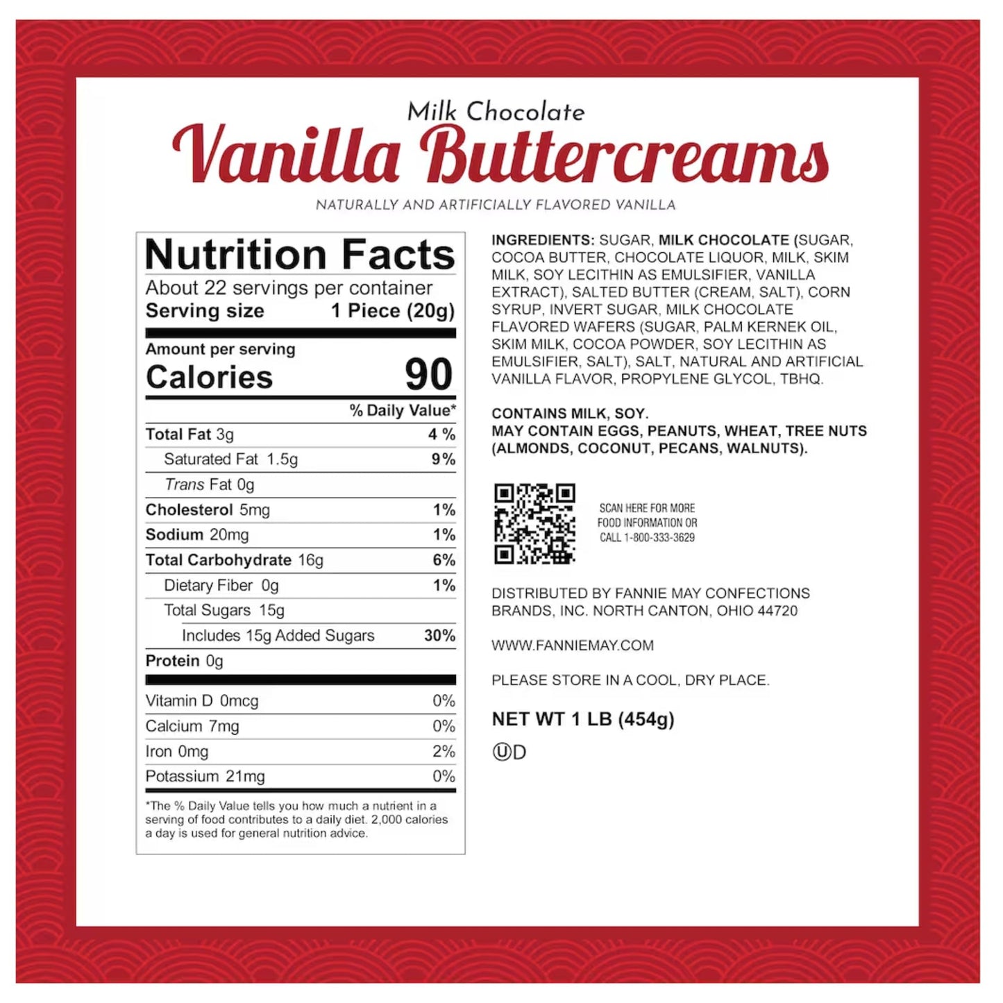 Fannie May Milk Chocolate Vanilla Buttercreams Gift Box - 1 lb. with Gift Tag & Insulated Packaging