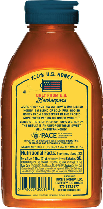 Local Hive Northwest Raw Unfiltered Honey - 16 oz, 100% Pure US Honey, Sourced from American Bees and Beekeepers - Natural Sweet