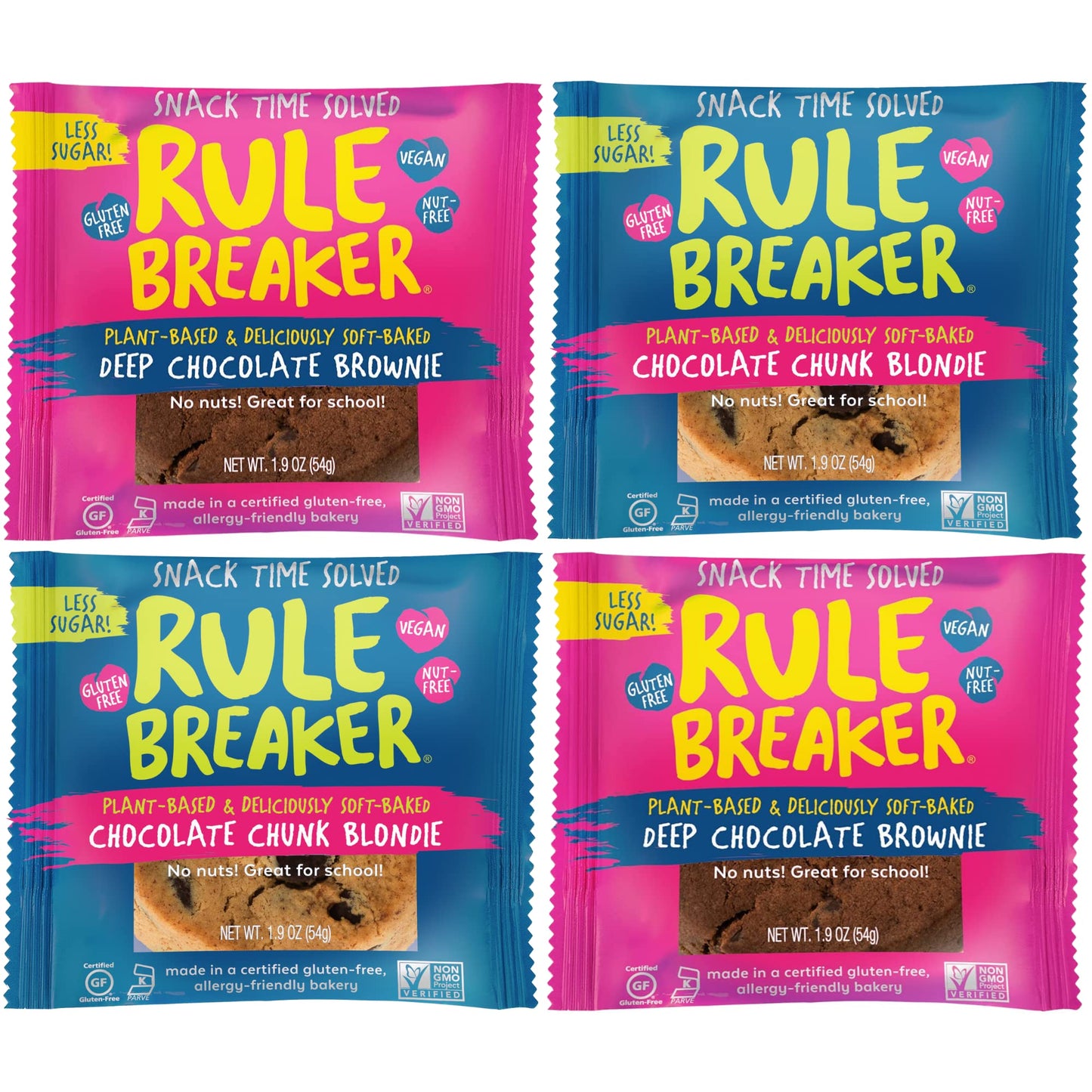 Rule Breaker Snacks Brownie Blondie Variety Pack | Vegan, Gluten-Free, Nut-Free Top 11 Allergen-Free, Better-For-You