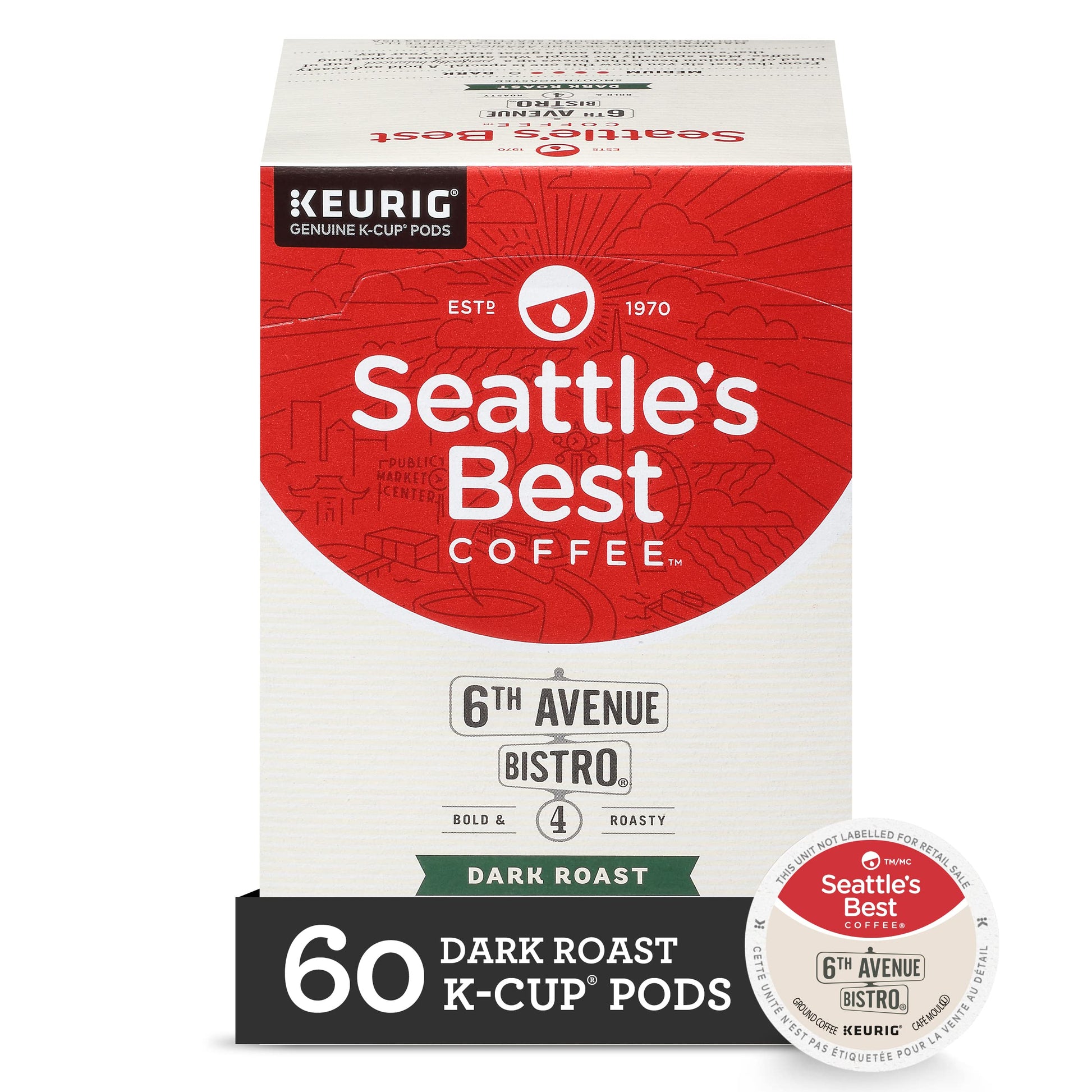 Seattle'S Best Coffee 6Th Avenue Bistro Dark Roast K-Cup Pods | 10 Count (Pack Of 6)