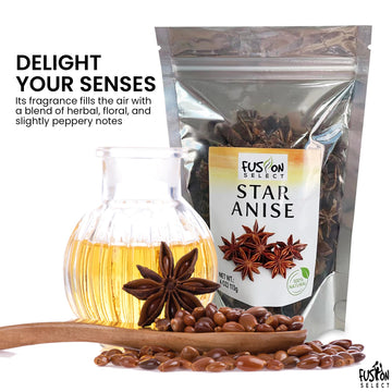 Fusion Select 8 Oz Dried Star Anise - Whole Badian Spice For Oriental & Indian Dishes & Recipes - Natural Herbs & Seasoning For