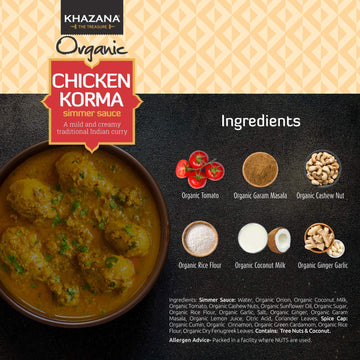Khazana Organic Chicken Korma Indian Simmer Sauce - 6 X 12.7Oz Jars | Non-Gmo, Vegan, Gluten Free, Kosher | Authentic Indian Mea