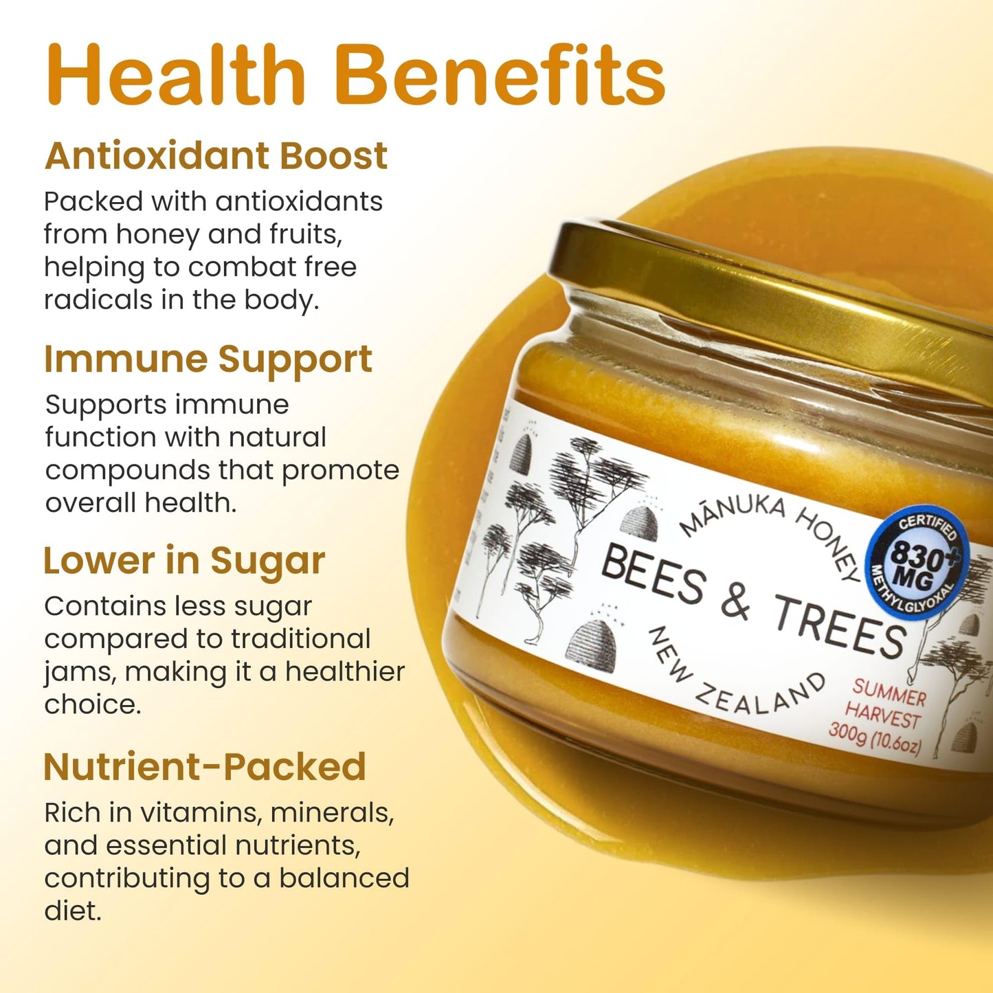 Bees & Trees Manuka Honey Founder'S Reserve Certified 830+ Methylglyoxal - 100% Pure New Zealand Monofloral, Raw & Unpasteurized