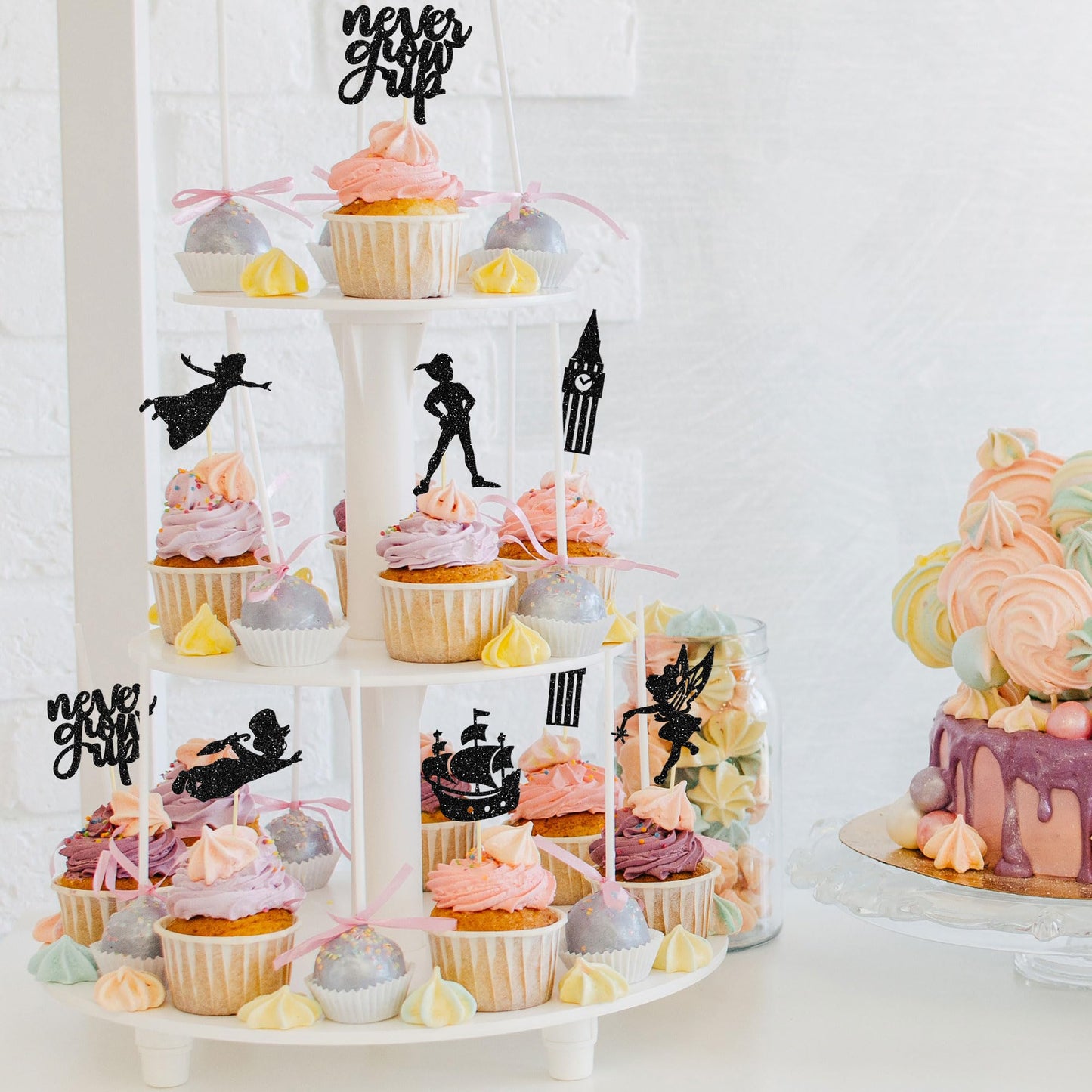 Gyufise 24 Pack Never Grow Up Cupcake Toppers Star Glitter Neverland P Pan Cupcake Picks Night Fairy Tales Elf Girl Cake Decorat