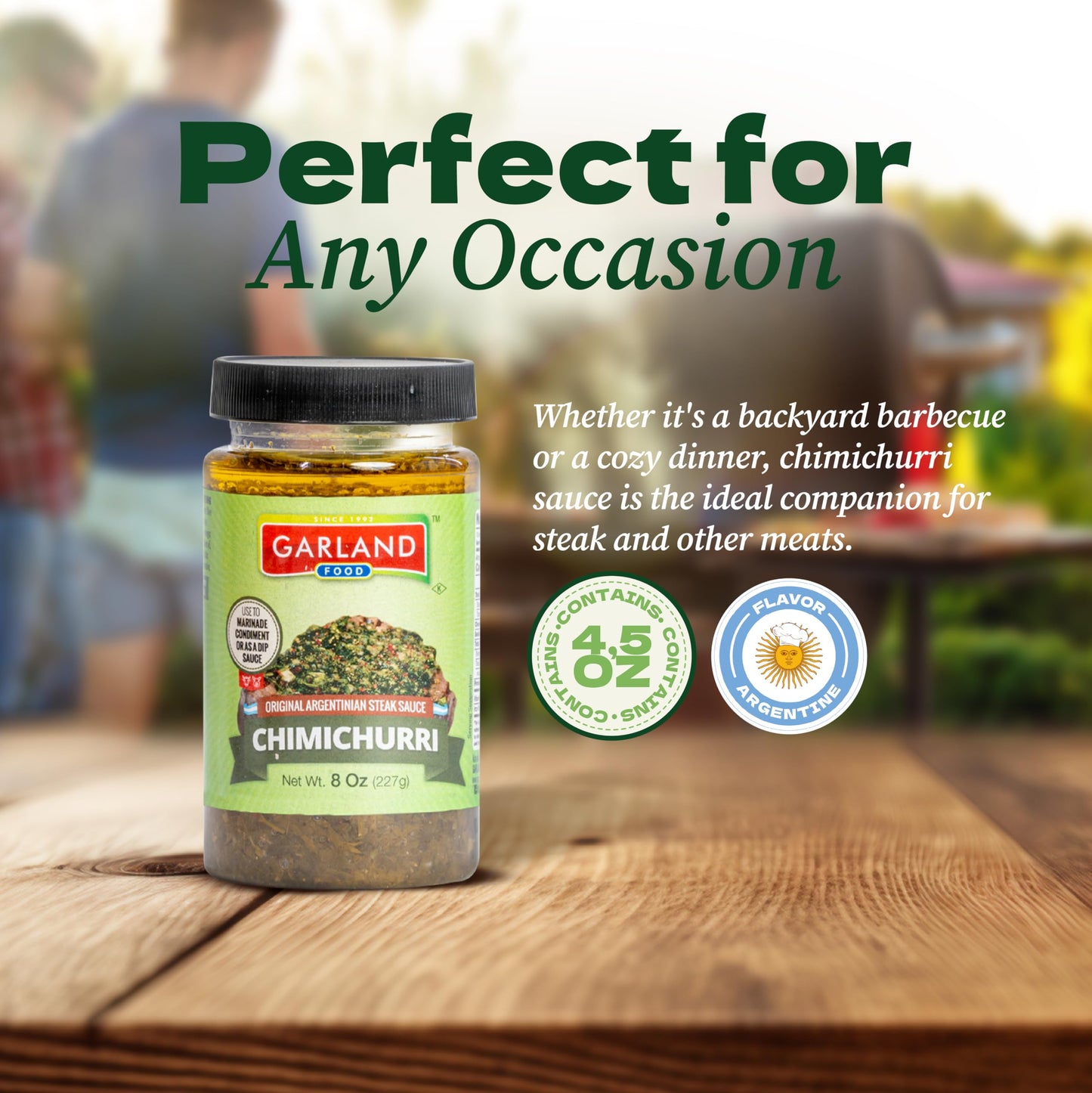 Garland Food Chimichurri Sauce 8 Oz - Made In The Usa - Authentic Argentinian Chimichurri Sauce & Seasoning, Perfect For Steak &