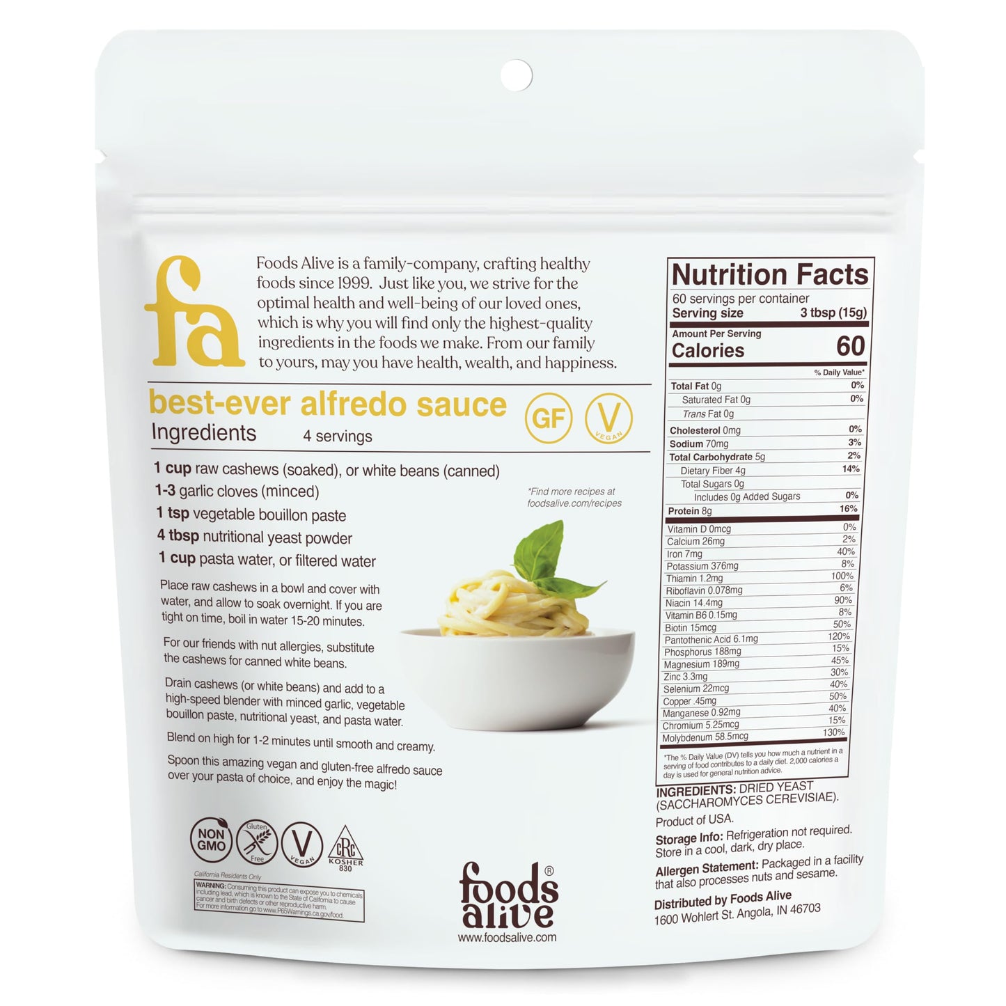 Foods Alive | Non-Fortified Premium Nutritional Yeast Flakes | 2 Lbs | Unfortified Vegan Cheese Powder Seasoning