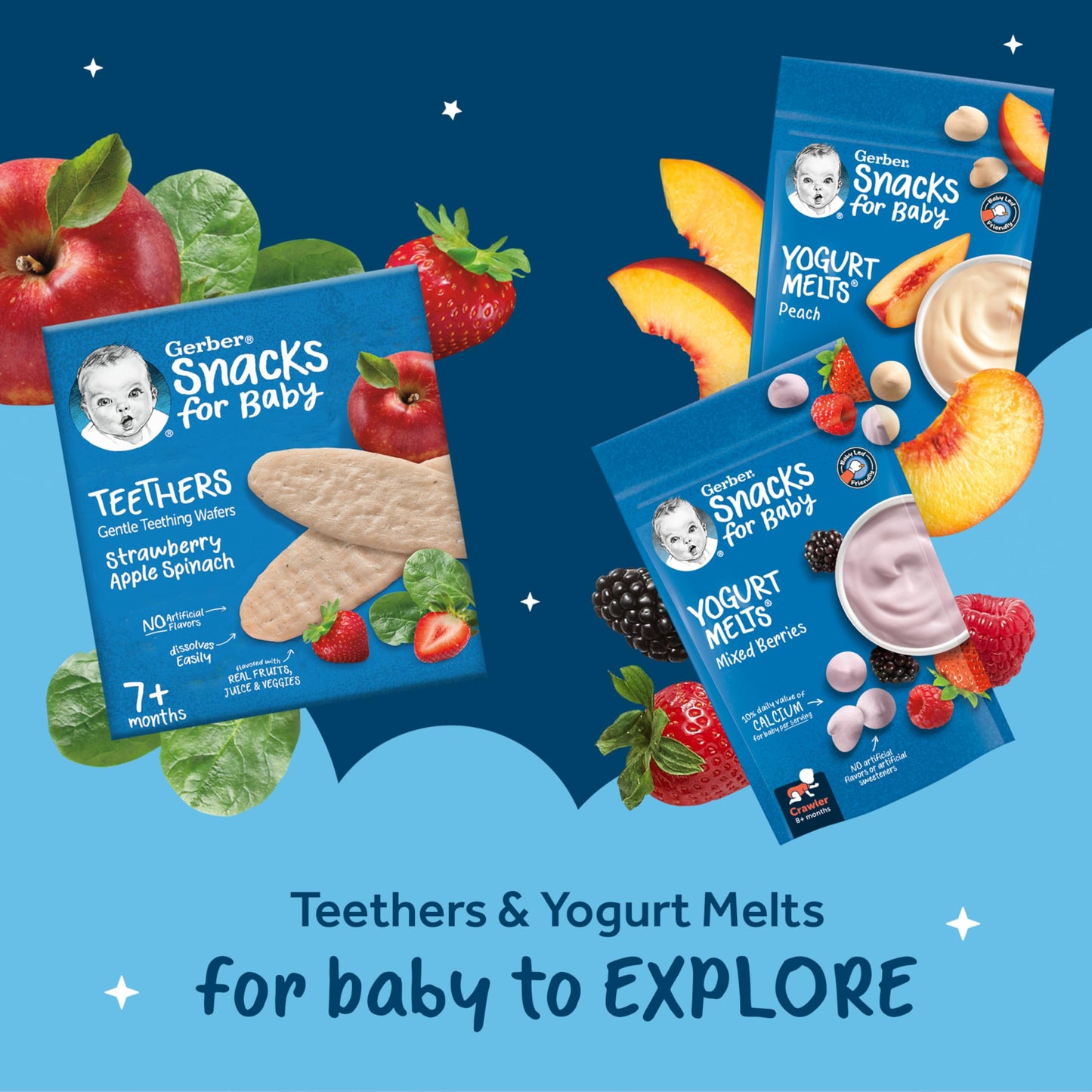 Gerber Stage 3 Baby Snacks Discovery Pack, Yogurt Melts, Teething Wafers, 6Pk
