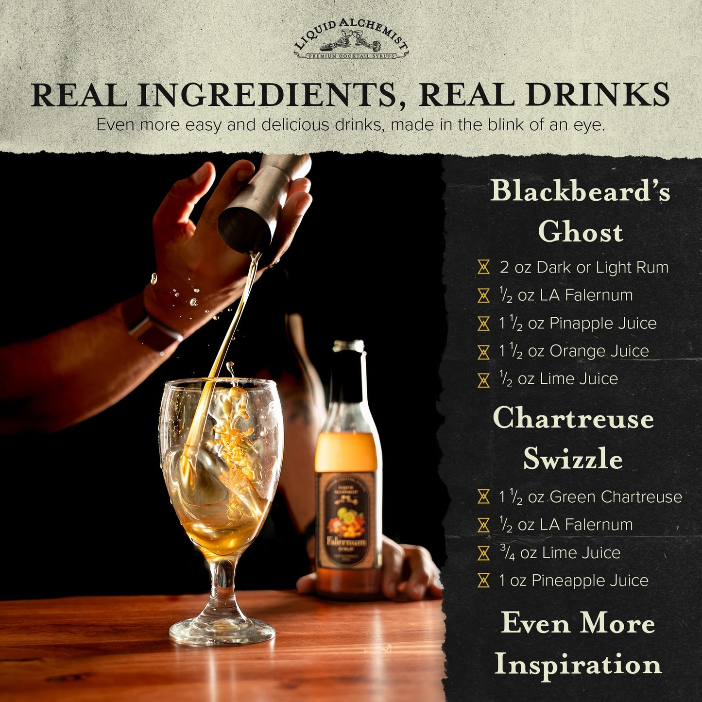 Liquid Alchemist Falernum Syrup - Non-GMO, Gluten Free, Vegan Cocktail Mixer - 12 Fl Oz