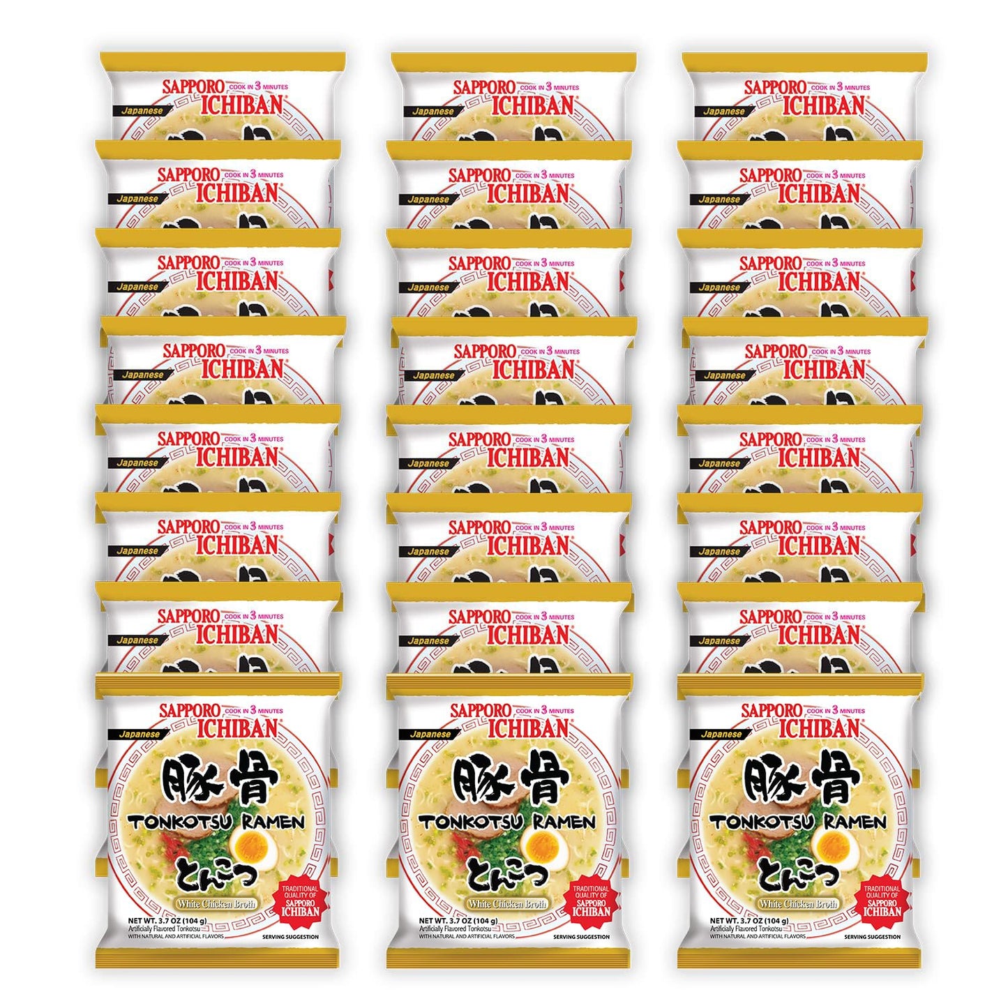 [Sapporo Ichiban] Ramen Noodles, Tonkotsu Flavor, No. 1 Tasting Japanese Instant Noodles 3.5 Oz. (3.7 Ounce (Pack Of 24))