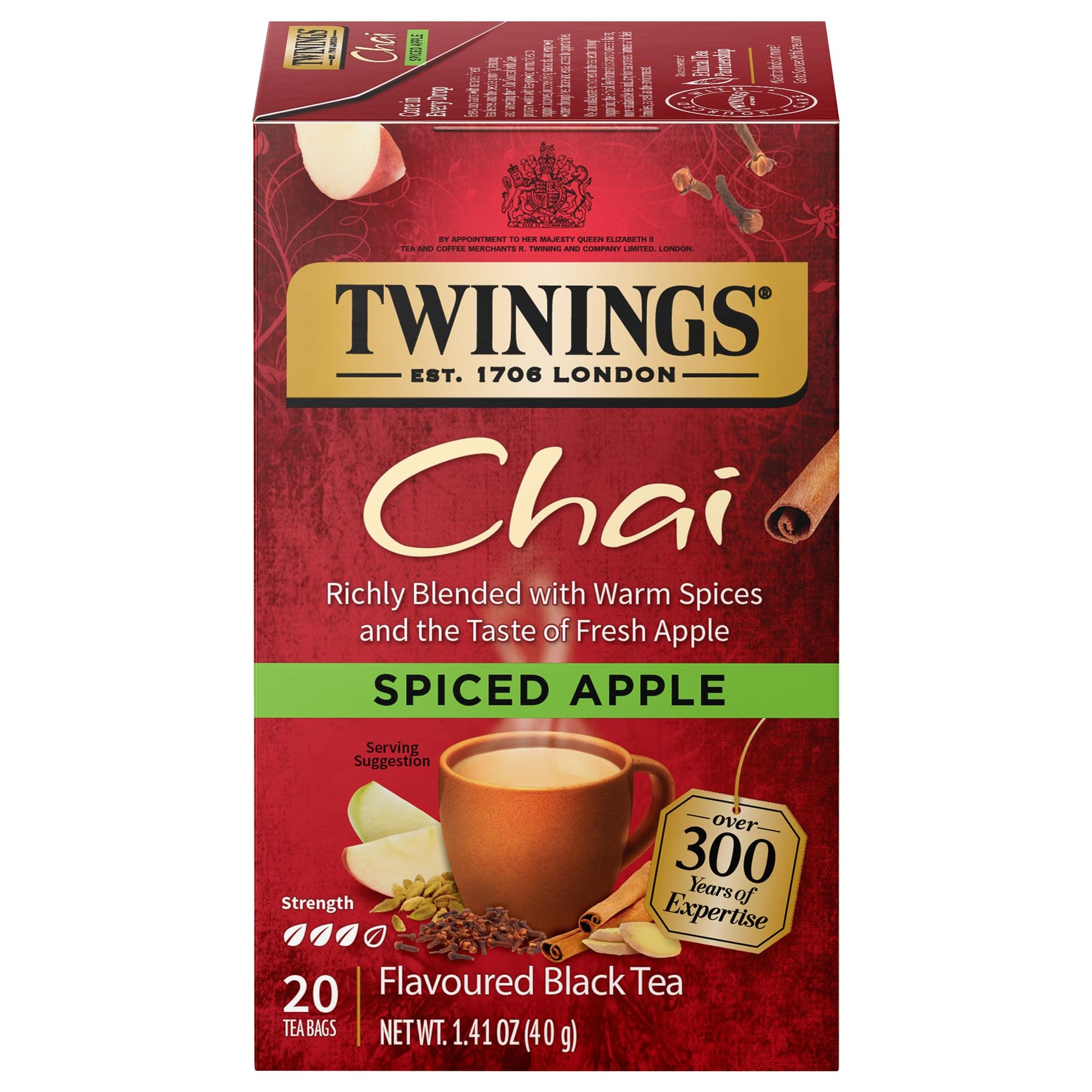 Twinings Spiced Apple Chai Individually Wrapped Black Tea Bags, 20 Count (Pack Of 6), Sweet, Savoury Spices, Caffeinated, Enjoy