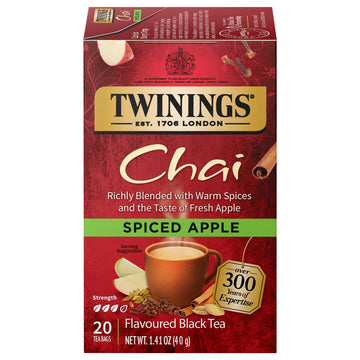 Twinings Spiced Apple Chai Individually Wrapped Black Tea Bags, 20 Count (Pack Of 6), Sweet, Savoury Spices, Caffeinated, Enjoy