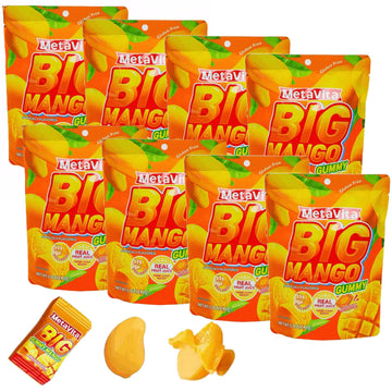 (8 Packs) Metavita - Big Mango Gummy Candy - Individually Wrapped Peelable Mango Gummies With Real Puree - Chewy  Gluten-Free - Total 40Oz