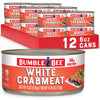 Bumble Bee White Flake Crab Meat in Water, 6 oz Can - 14g Protein & 1g Carb Per Serving - Wild Caught, Flaky, Drain Before Use, 