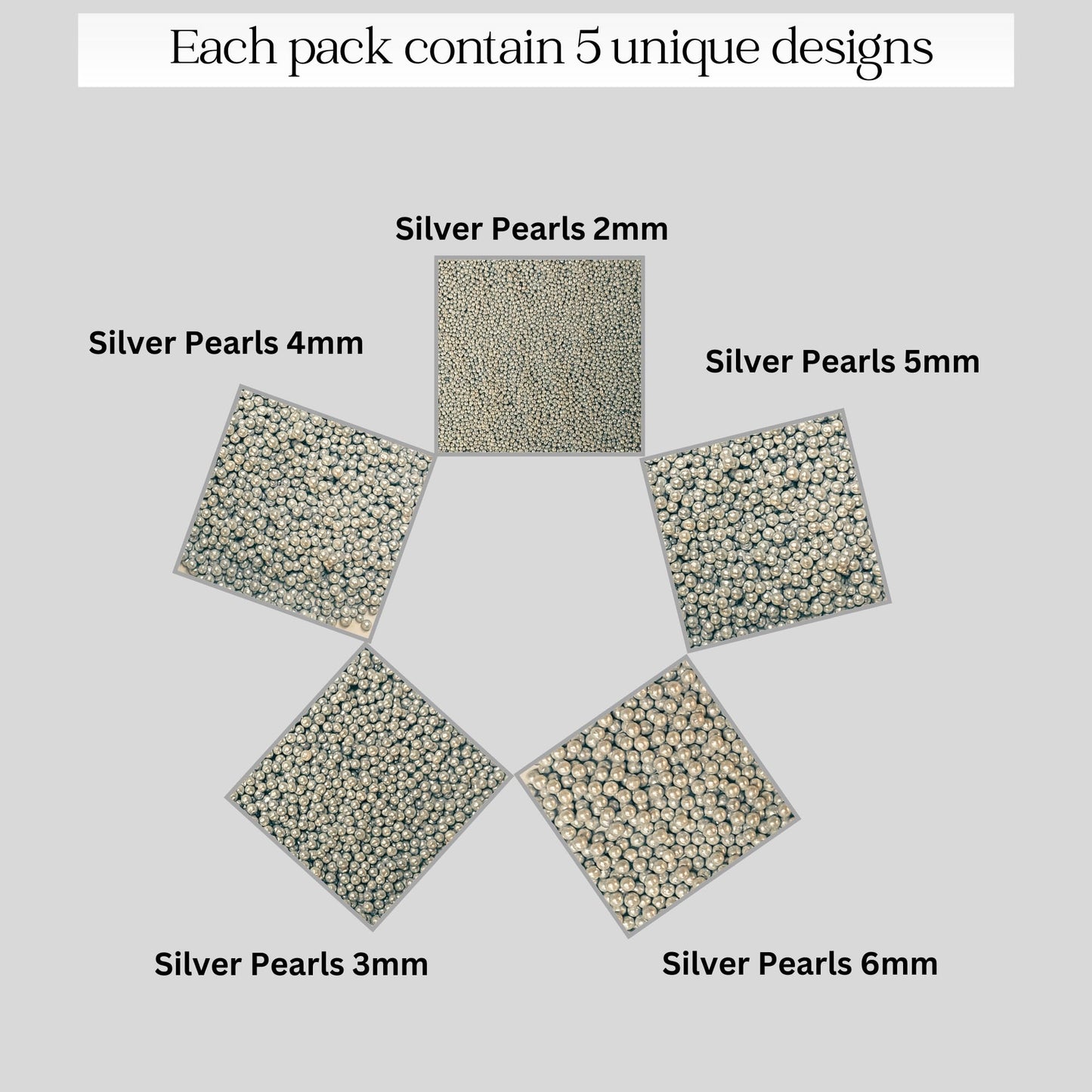 Confect Pearl Sprinkles | Assorted Pack Of 5 Shimmering Sliver Disco Ball Christmas, Birthday & Celebration Sprinkles | Mix Silver Pearl Dragees - Vegan, Gluten-Free, Nut-Free, Soy-Free, Dairy-Free, Palm Oil-Free, No Artificial Dyes - 5 Oz