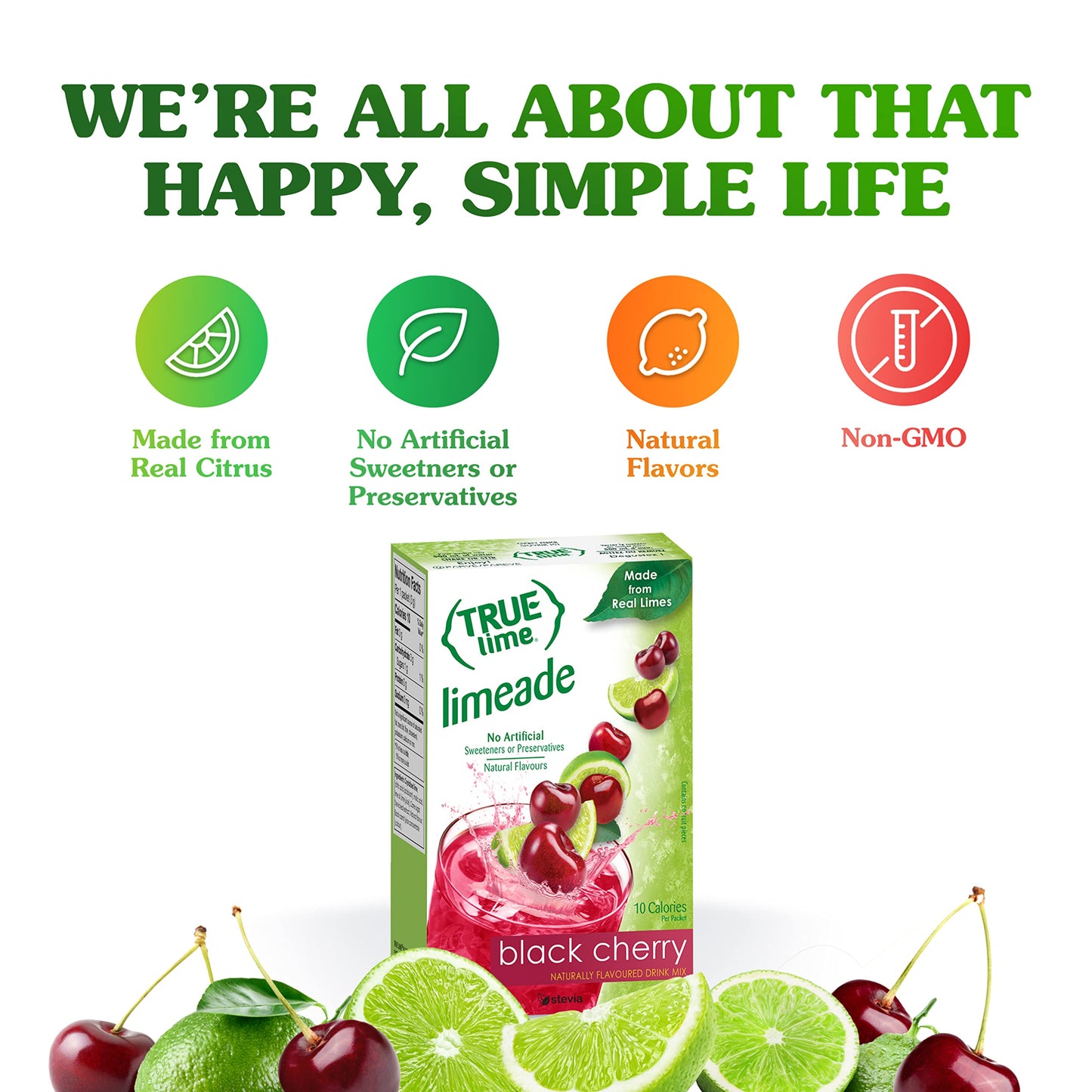 True Lime Black Cherry Limeade Drink Mix (10 Packets) | Made From Real Limes | No Preservatives, No Artificial Sweeteners, Gluten Free | Water Flavor Packets & Water Enhancer With Stevia