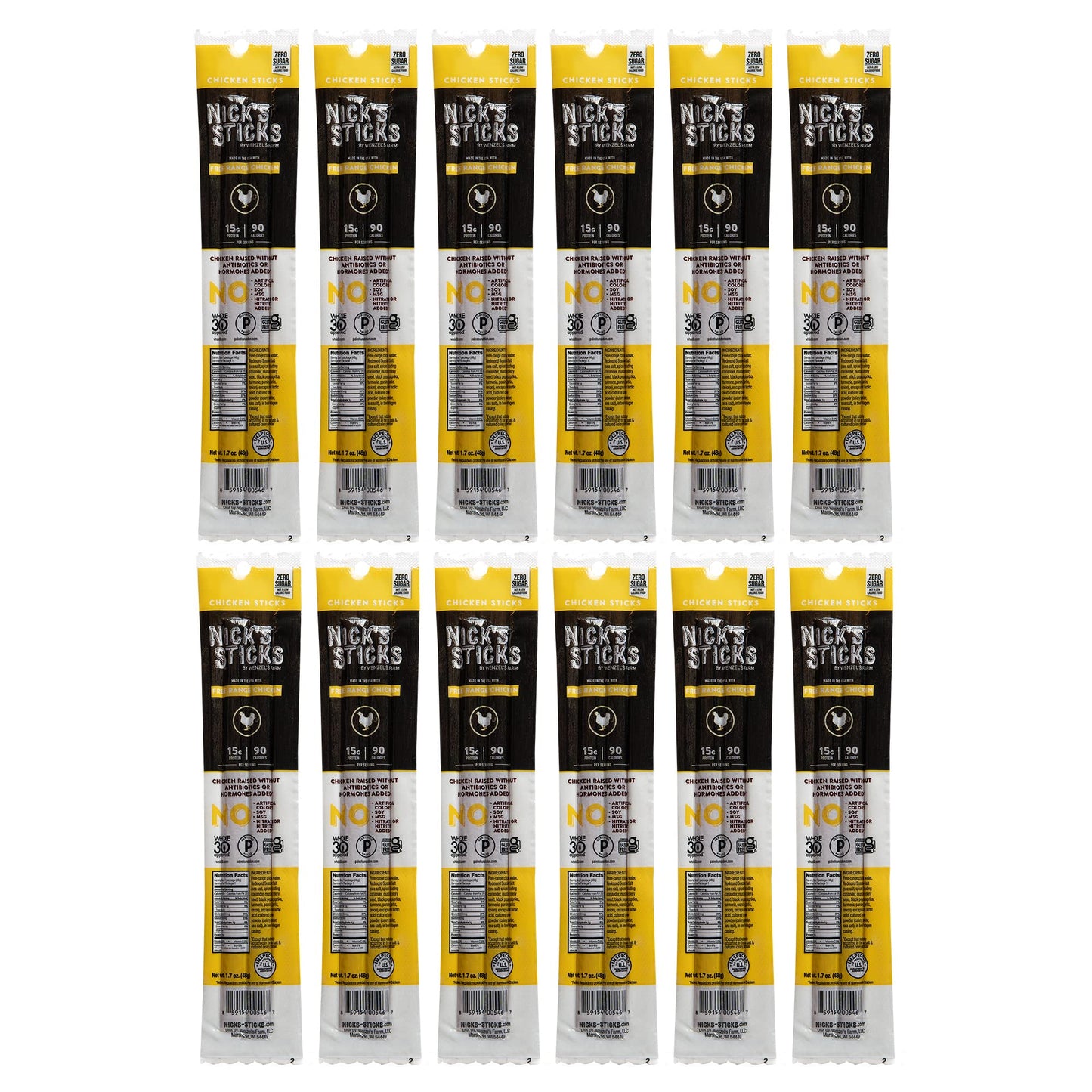 Nicks Sticks Free Range Clean & Balanced Chicken Snack Sticks | Made in the USA | Gluten Free | Paleo, Keto, Whole30 Approved |