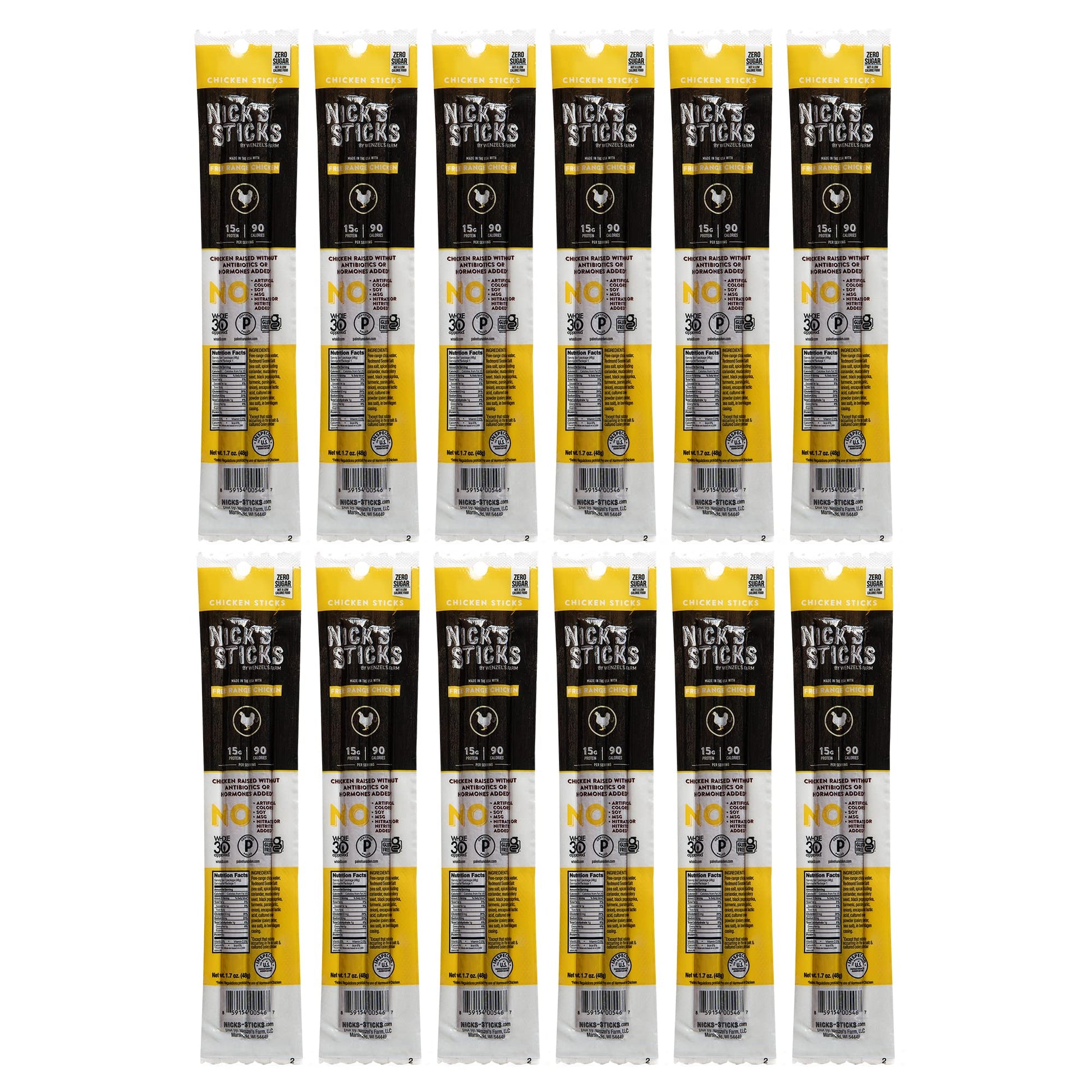 Nicks Sticks Free Range Clean & Balanced Chicken Snack Sticks | Made in the USA | Gluten Free | Paleo, Keto, Whole30 Approved |