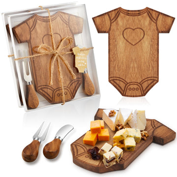 Ziliny 2 Set Baby Shower Gifts For Guests Clothing Shaped Charcuterie Board Set Thank You Tags With Box Mini Cheese Board Party Favors For Gender Reveal Favors Baby Shower Game Prizes (Acacia Color)