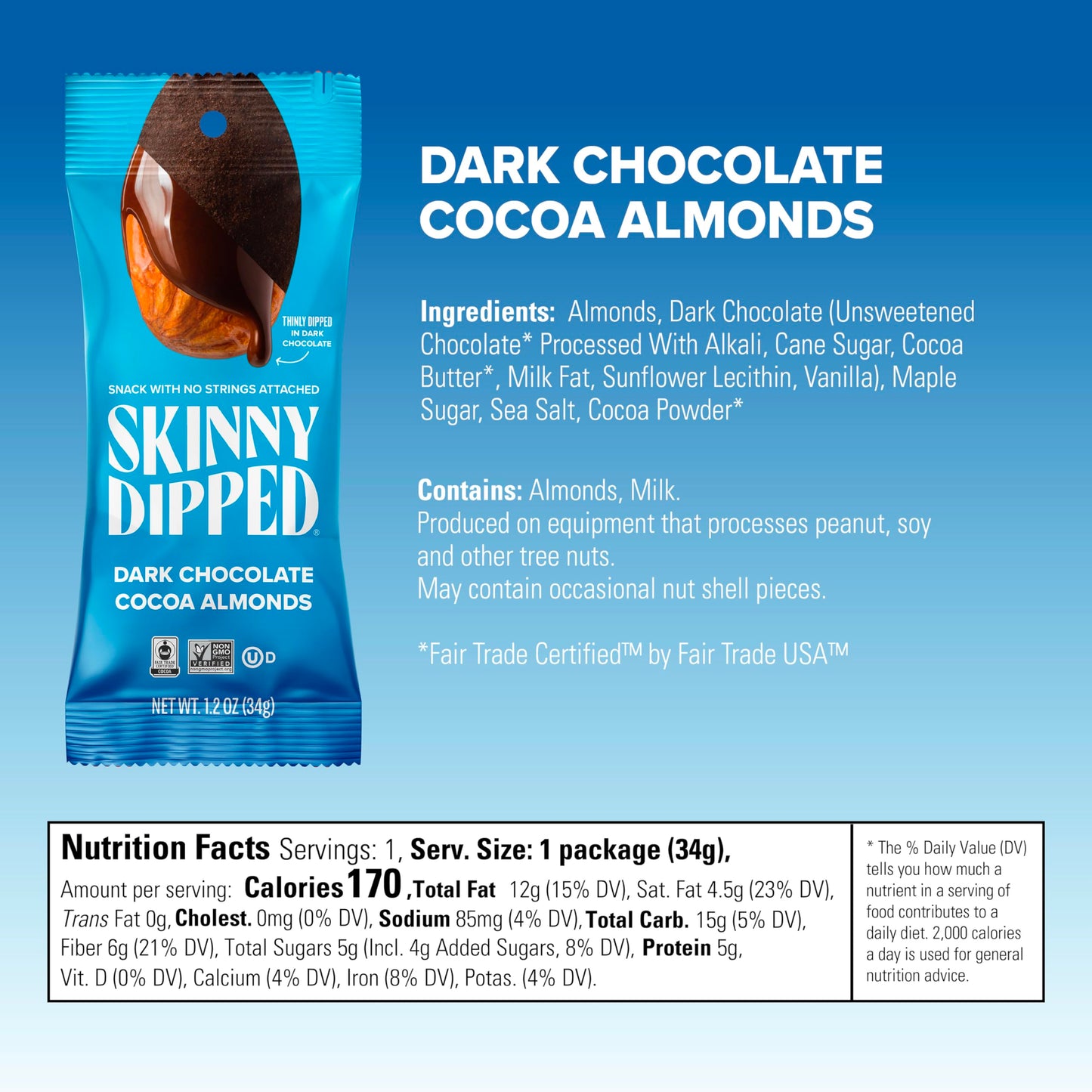 SkinnyDipped Snack Attack Almond Variety Pack, Chocolate Covered Almonds, Low Sugar, Gluten Free, Healthy Snack, 1.2 Ounce Bags