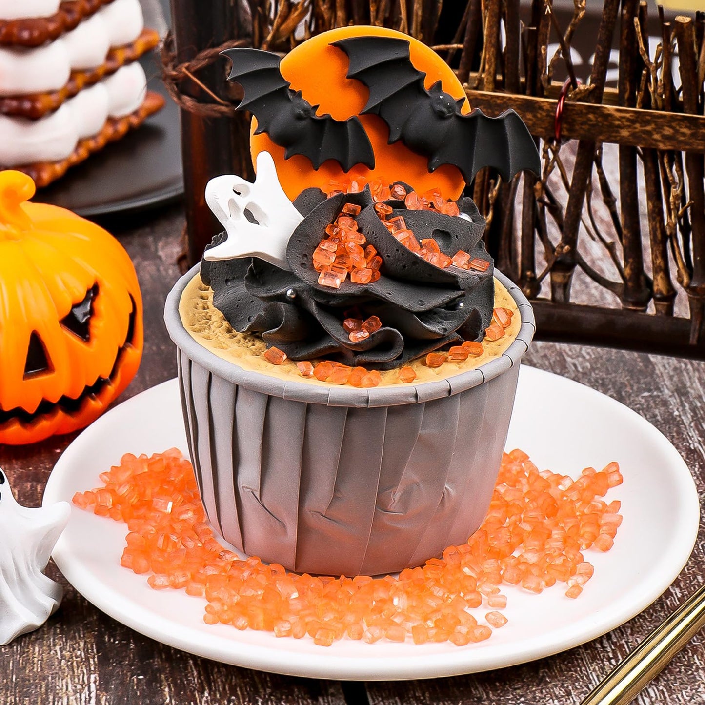Halloween Sprinkles for Decorating Edible Set 4  320g/11.3oz with Orange Sanding Sugar  Pumpkin  Bat  Ghost  Candy Eyes and Jimmies  Ideal for Cake  Cupcake  Ice Cream  Cookie Toppings