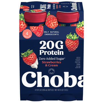 Chobani 20g Protein Lowfat Greek Yogurt Drink Strawberries & Cream 10 fl oz 4PK