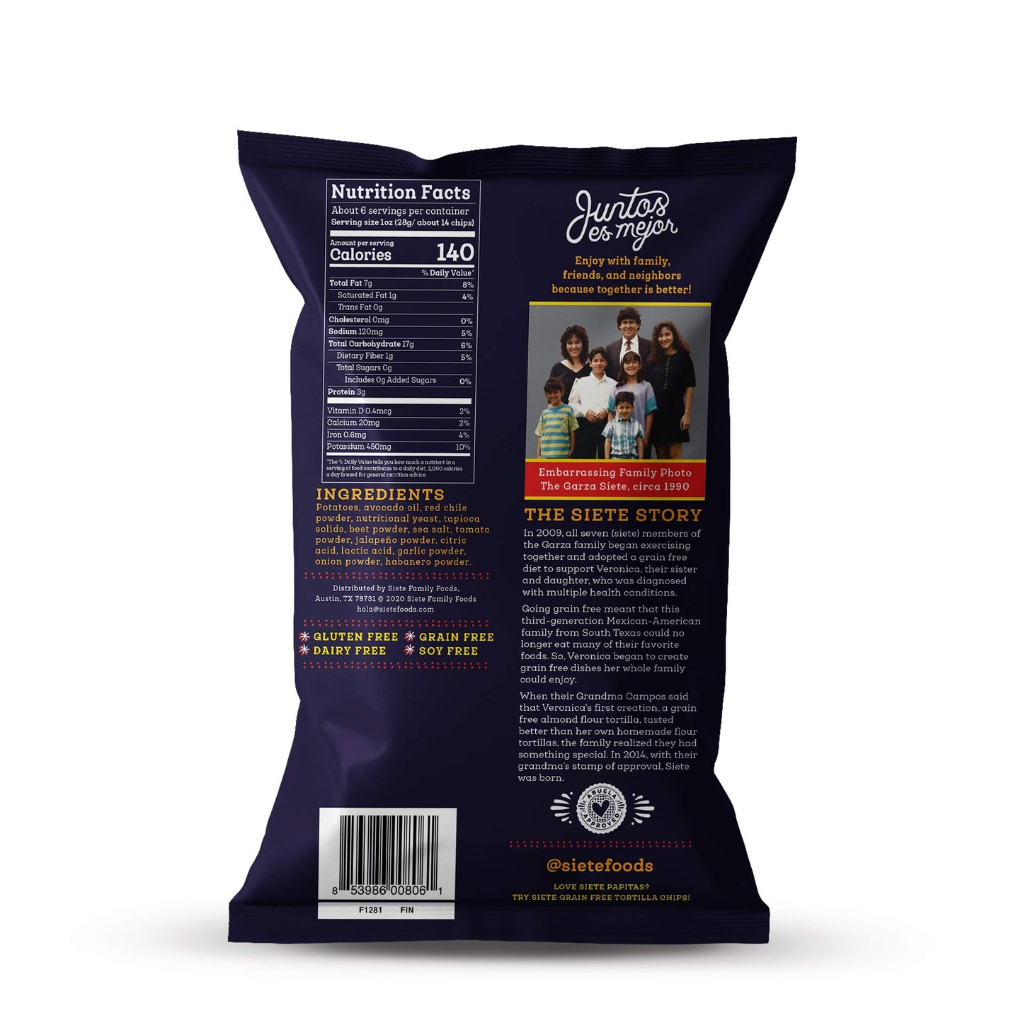 Siete Grain Free Potato Chips | Kettle Cooked | Gluten Free Chips | Vegan Snacks | Non GMO | Fuego, 5.5 Ounce (Pack of 6)