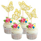 Rsstarxi Butterfly Cupcake Toppers, Gold Glitter, 24 Pack, Assembled for Baby Shower, Wedding, Kids Birthday Party Decorations