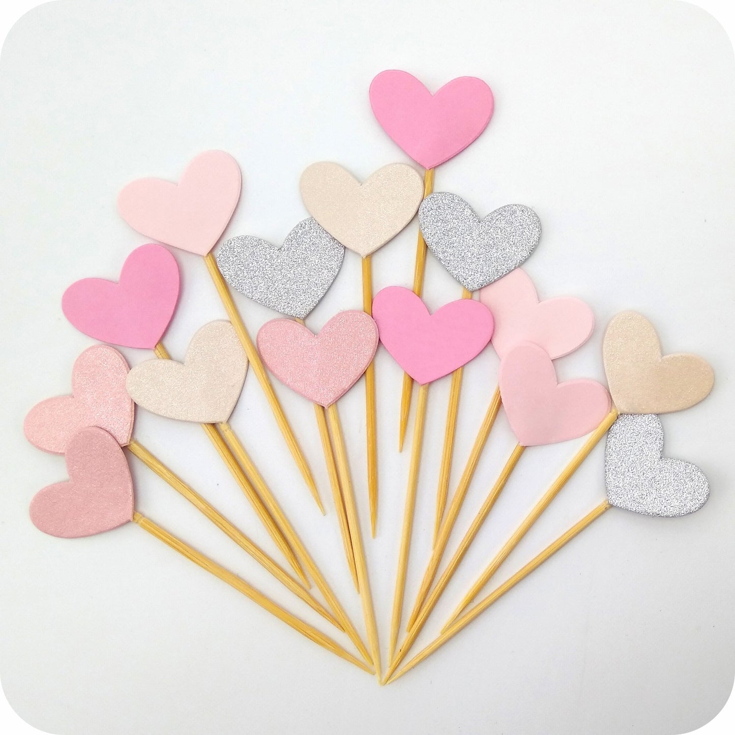 Gucuji Cupcake Toppers, Funny Pink Heart Glitter, 50 Pcs